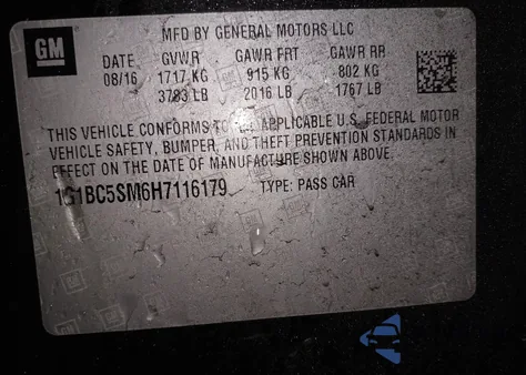 2017 Chevrolet Cruze Ls Auto из США, поврежденный, VIN 1G1BC5SM6H7116179